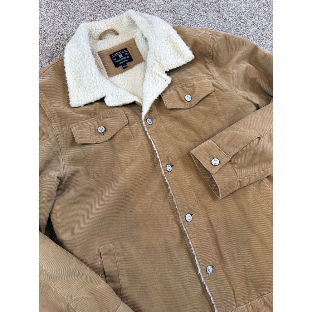Distortion‎ Mens Tan Corduroy Sherpa Lined Trucker Jacket Brown Size Large